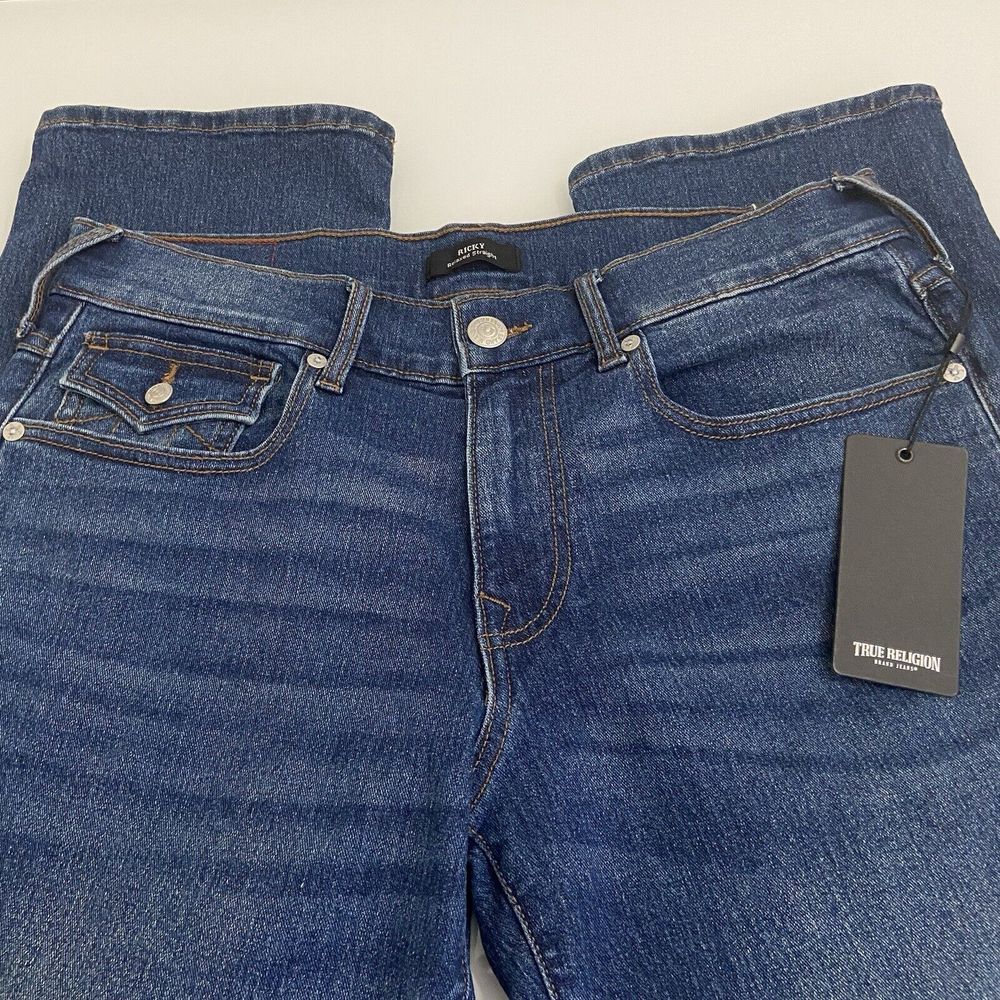 True Religion Jeans Men Size 32x33 Ricky Flap SN Relaxed Straight Blue Denim NWT